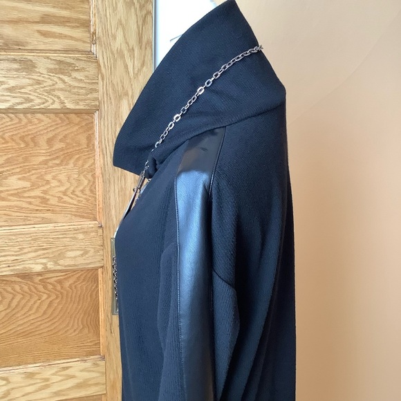 JOSEPH RIBKOFF Black Sweater Dress Faux Leather Details Size 8 - Picture 6 of 14